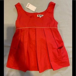 $124 NWT Noro Paris 14 Girl Babydoll Tank Top Shirt Red Gold Blouse Pleats Cami
